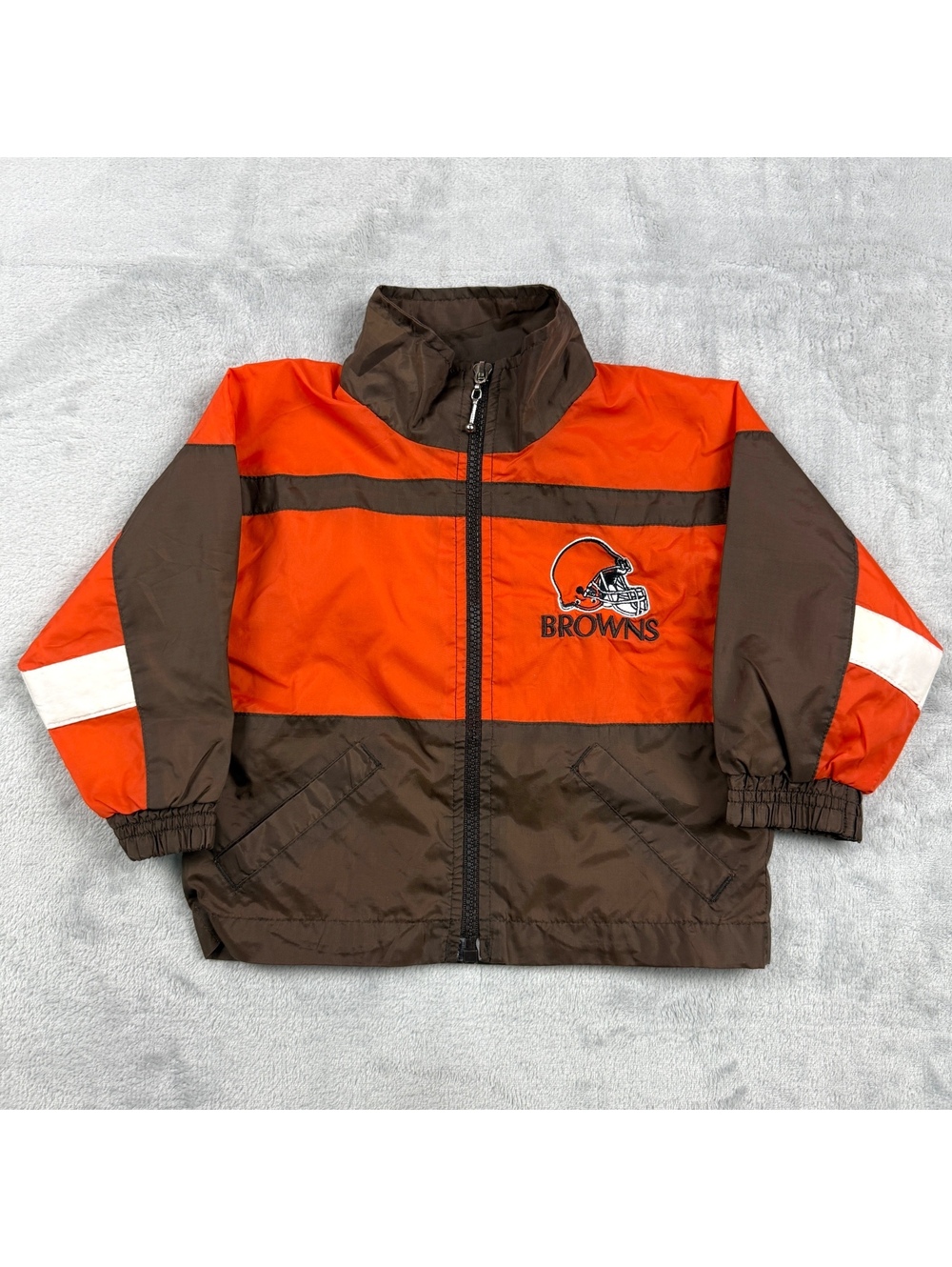 VTG Cleveland Browns NFL Toddler 18M Orange Full Zip Windbreaker Jacket Fan Baby